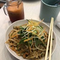 Pad thai and beer juice  at Loving Hut in Northbridge