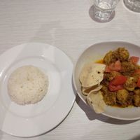 "Chicken" Kapitan curry - came with "prawn" crackers and a side of rice at Loving Hut in Northbridge