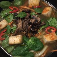 Ramen with veggies, mushrooms and spicy silk tofu  at Wagamama - Crowne Plaza Hotel in Dubai
