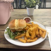 Spicy buffalo chick’n sandwich with fries  at Can't Believe It's Vegan  in Westerville