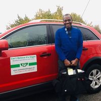 Chef Clayton is always enthusiastic rain or shine! Thanks for delivering Chef! at Can't Believe It's Vegan  in Westerville