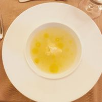 Chilled tomato soup with vegan ricotta at Bristol Lounge in Vienna