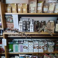 Plant milks, chocolates and plant flour at Xiguela Tienda de Productos Organicos in Oaxaca