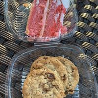 Strawberry cake ( so moist and delicious )!and oatmeal raisin cookies!!  All good!!  at Vegans Are Us in Vineland