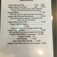 The vegan menu at The Wok's Art Asian Cuisine in Croydon