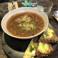 French onion soup and cheese toastie  at GG Bistro in Christchurch