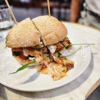 Fricken burger (add hot sauce)! at GG Bistro in Christchurch