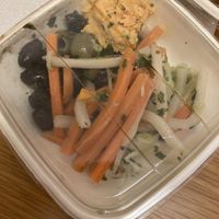 Carrot salad with olives and carrot puree at Tibits in Lausanne