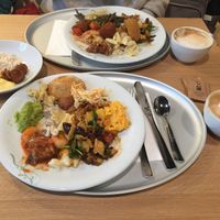 Vegetarian plate (far) and vegan plate (near). Lovely food! at Tibits in Lausanne