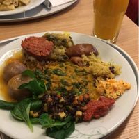 Vegan lunch with orange juice at Tibits in Lausanne