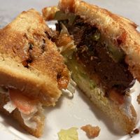 Vegan “steak” toastie with lettuce, tomato, coleslaw and mustard  at Pretend in Dublin
