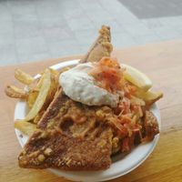 Smokey vish with vegan mayo, kimchi and chips at Pretend in Dublin