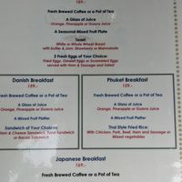 Breakfast menu at Sala Bua in Phuket