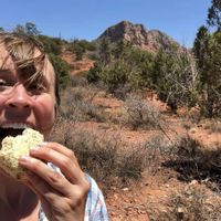 Road trip fuel - vegan scone! So yummy!! at Macy's European Coffeehouse in Flagstaff