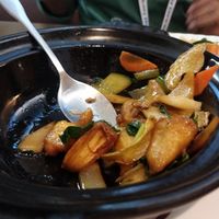 Mushrooms and vegetables in (I think) a soy based sauce. Just amazing good! at Qǐ Ruò Yǎ in Taichung