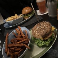 Delicious vegan chic’n burger !   at Hans im Glück in Frankfurt
