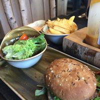 Looks simple but there salad with nut sauce was fantastic  at Hans im Glück in Frankfurt