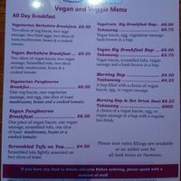 Vegan & Vegetarian breakfast menu at Pangbourne Cafe in Pangbourne