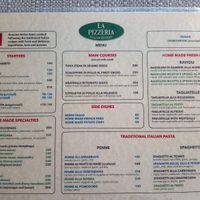 Menu at La Pizzeria in Koh Tao