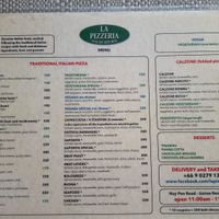 Menu at La Pizzeria in Koh Tao