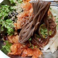 Cold buckwheat noodles with spicy sauce - close-up at Maru JaYeonSik Kimbap in Seoul