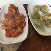 Tteokboekki and fried dumplings  at Maru JaYeonSik Kimbap in Seoul