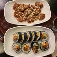 Fried chicken + “ham” kimbap  at Maru JaYeonSik Kimbap in Seoul