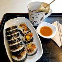 Fried tofu kimpab and Vegan odeng👍 at Maru JaYeonSik Kimbap in Seoul