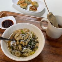 Udon, fried dumplings and hotbar  at Maru JaYeonSik Kimbap in Seoul