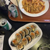 Tteokbokki and fried tofu kimbap  at Maru JaYeonSik Kimbap in Seoul