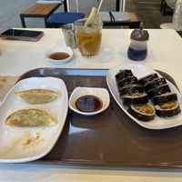 Gyoza, fish cake, kimbap   at Maru JaYeonSik Kimbap in Seoul