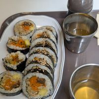 Gimbap and soup at Maru JaYeonSik Kimbap in Seoul