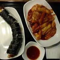 Gimbap and teokkbokki at Maru JaYeonSik Kimbap in Seoul