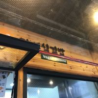 The banner that says vegan cuisine at Maru JaYeonSik Kimbap in Seoul
