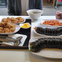 Dumpling - Soy Ham kimbap - fried tofu kimbap - spicy chicken at Maru JaYeonSik Kimbap in Seoul