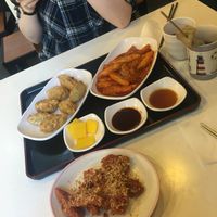 dumplings, tteokbokki, vegan odeng, soy chicken at Maru JaYeonSik Kimbap in Seoul