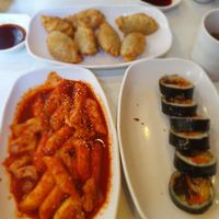 Tteokbokki, kimbap and dumplings at Maru JaYeonSik Kimbap in Seoul