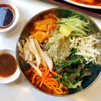 Beautiful Bibim Naengmyeon (cold buckwheat noodles) but it was a little too sweet for me. at Maru JaYeonSik Kimbap in Seoul