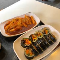 Tteokbokki and tofu gimbap at Maru JaYeonSik Kimbap in Seoul