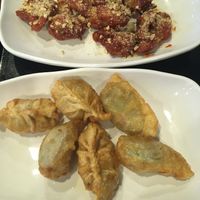 Soy spicy chicken and fried dumplings  at Maru JaYeonSik Kimbap in Seoul