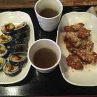 Vegan ham gimbap and soy spicy chicken  at Maru JaYeonSik Kimbap in Seoul
