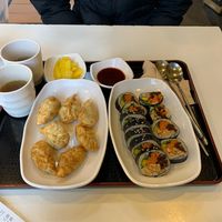 Dumplings and kimbab at Maru JaYeonSik Kimbap in Seoul