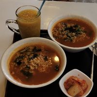 The ramyeon and the pumpkin shikhye at Maru JaYeonSik Kimbap in Seoul