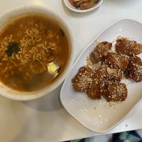 Soy fried “chicken” and ramen at Maru JaYeonSik Kimbap in Seoul