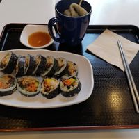 Fried tofu kimbap and vegan fish cake at Maru JaYeonSik Kimbap in Seoul