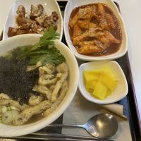 Chicken, rice cakes, service, and udon  at Maru JaYeonSik Kimbap in Seoul