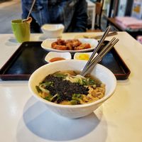I tried the Udon. In the Background is the Soy Chicken and Odeng. at Maru JaYeonSik Kimbap in Seoul