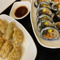 Vegan mandu and tofu gimbap at Maru JaYeonSik Kimbap in Seoul