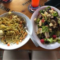 Tofu scampi and tofu+fruit salad at Bubba Gump in Santa Monica