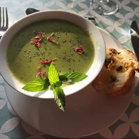 Mint and sweet pea cold soup at La Beuratte in Cornimont
